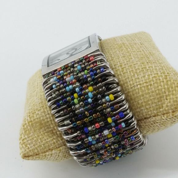 Women's Fashion Wristwatch Made of Safety Pins and Beads Stretchy Bracelet Watch - Picture 5 of 12
